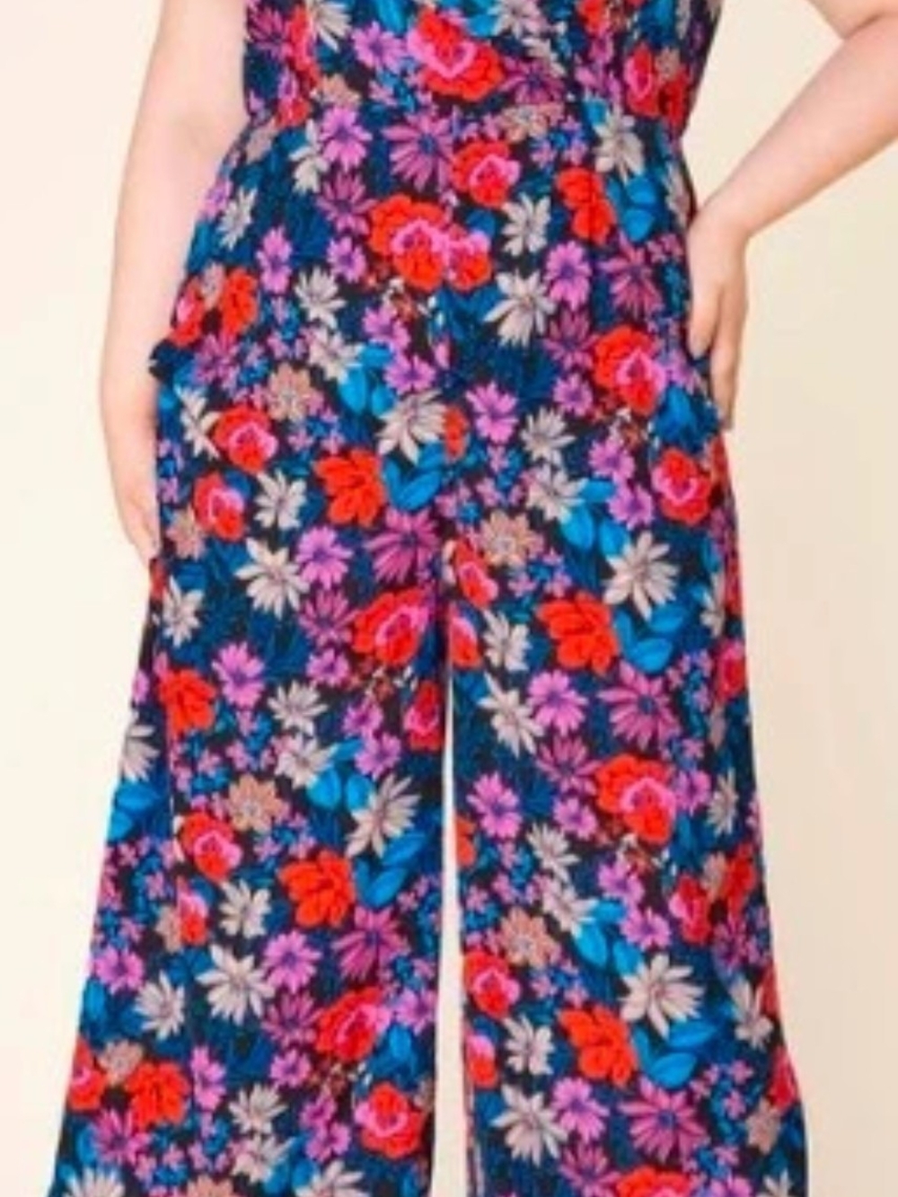 SugarLips 2x Floral Wide-Leg Jumpsuit- Navy Multi